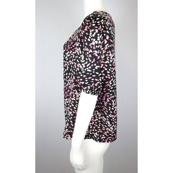 WOMEN'S BLACK & PINK PRINT SILKY TEXTURED TOP - OPHELIA ROE - SIZE M - Picture 3 of 5